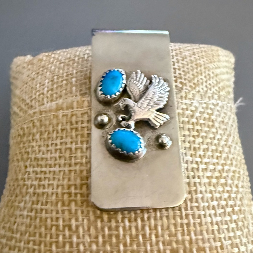 Native American Silver Eagle Turquoise Money Clip
